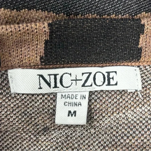 Nic+Zoe Animal Print Mighty Zip Hem Boatneck Pullover Sweater Zipper Accent - Picture 8 of 10